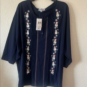 LIBERTY LINE Navy T SHIRT with Snowman Embroidery